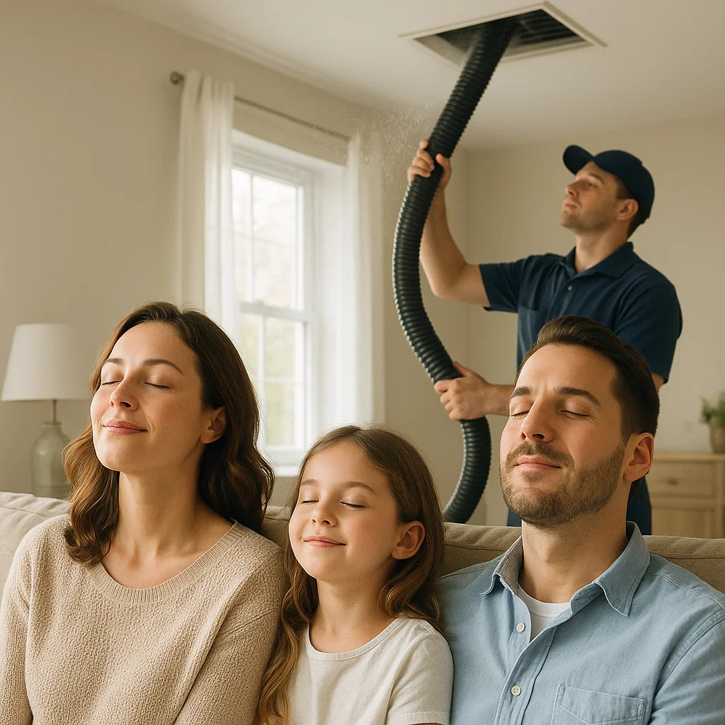 Webster TX technician repairing and sealing home air ducts to improve HVAC efficiency and indoor air quality